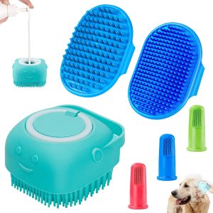 Ledorr Pet Products 3PCS Set Adjustable Ring Handle Blue Dog Bath Brush